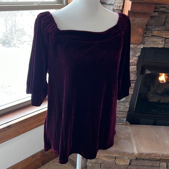 Burgundy Velvet Off the Shoulder Top - Picture 1 of 3